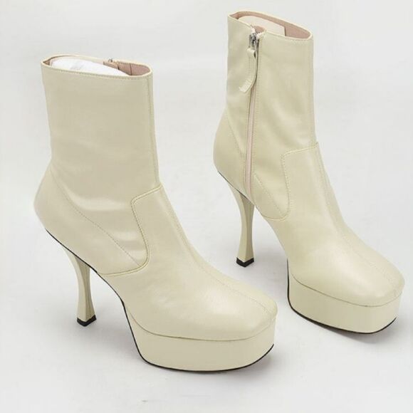 Topshop Houston Square Toe Platform Stiletto Boot Off White Size 8.5 NWT $170 - Picture 1 of 8